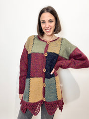 Cardigan artigianale in pura lana – fantasia patchwork