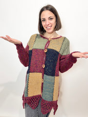 Cardigan artigianale in pura lana – fantasia patchwork