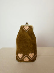 Portamonete vintage in vera pelle scamosciata con ricami decorativi