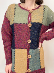 Cardigan artigianale in pura lana – fantasia patchwork