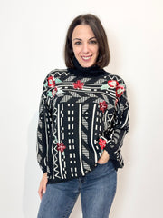 Marta Marzotto · Pullover fantasia geometrica con ricami floreali