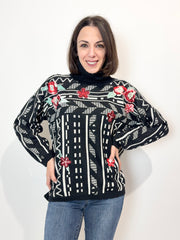 Marta Marzotto · Pullover fantasia geometrica con ricami floreali