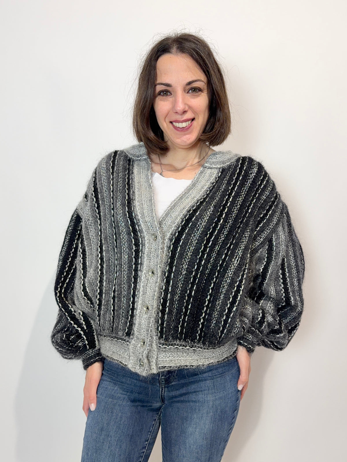 Cardigan vintage, lavorazione a righe